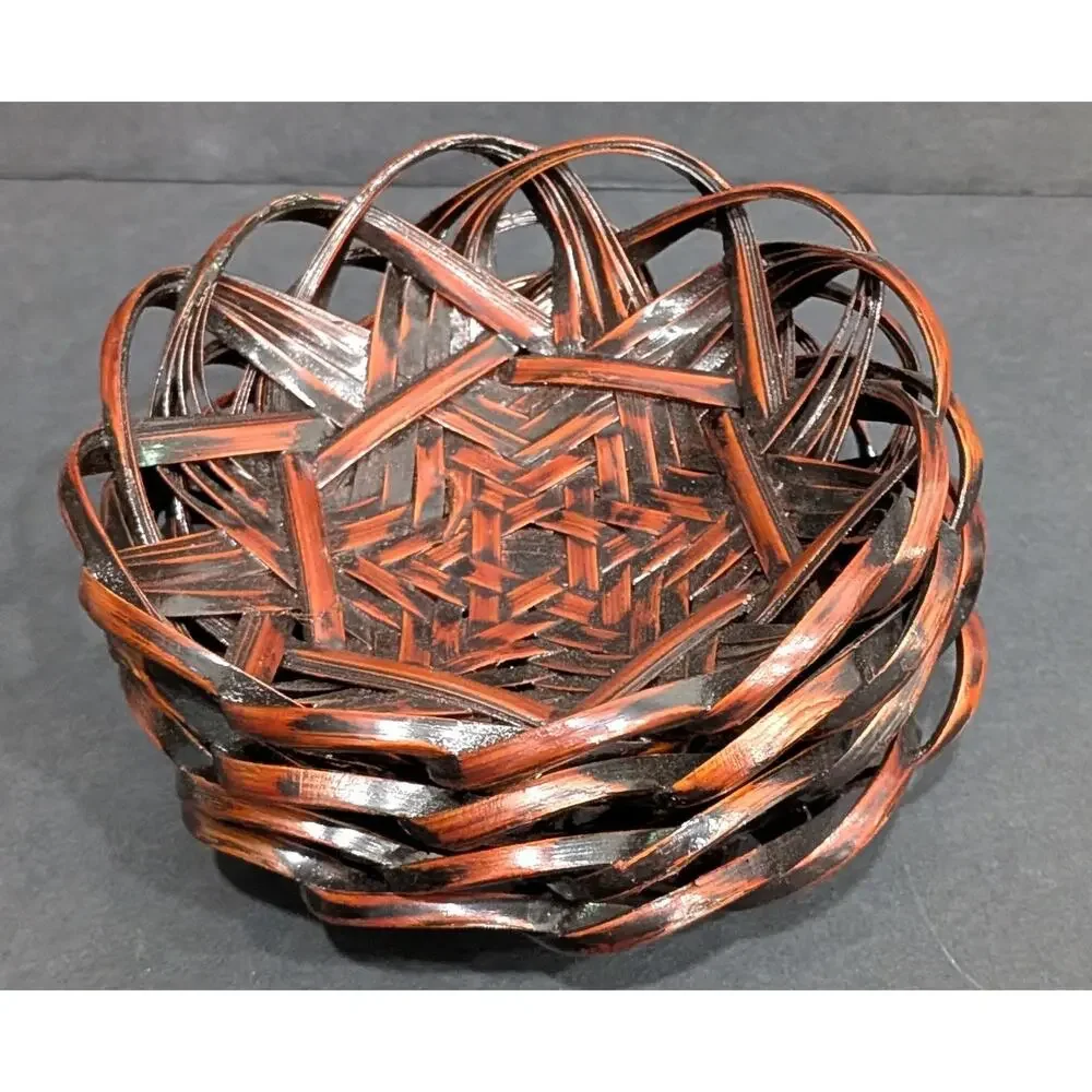 4 Wabi Sabi Woven Bamboo Coaster Set Boho Zen Lacquered Japanese Tea Saucer